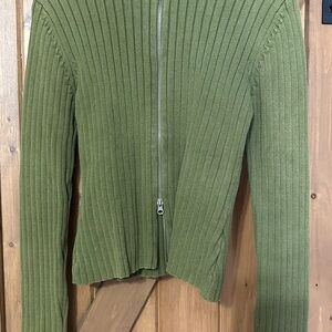 Jacob Olive Green Ribbed Zip-Front Cardigan Sweater